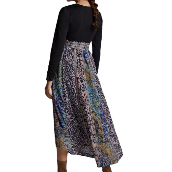 Anthropologie Floral Embroidered Deep V Neck Maxi Dress Floral Paisley Size 0 - Picture 4 of 12